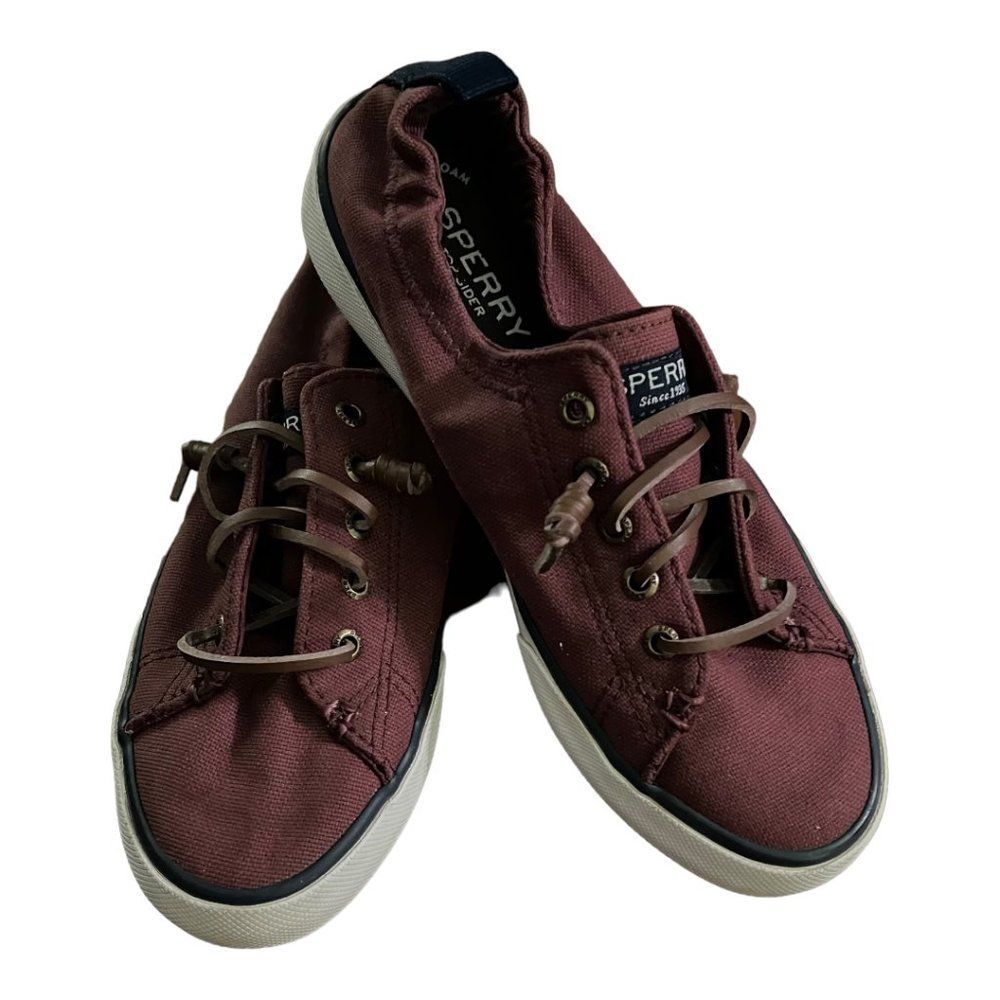 Sperry Top-Sider Sz 6.5M Burgundy Boat Shoe Barrel Tie Lace Sneaker Memory Foam
